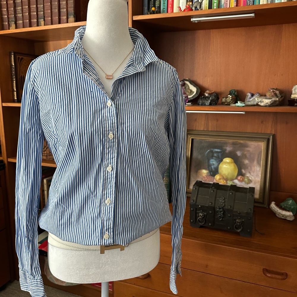 J. Crew Blue and White Striped Button Down Shirt